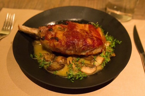 Prosciutto-wrapped Pork Chop with Mushrooms. (Not on the Restaurant Week menu, but it's a good picture, no?)